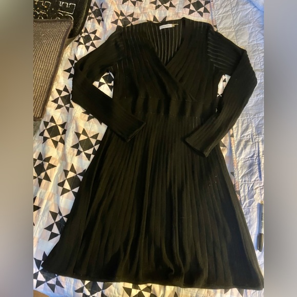 CALVIN KLEIN Long Dress Ladies Sz L Black Sweater ribbedKnit Classic designer NM - Picture 2 of 7